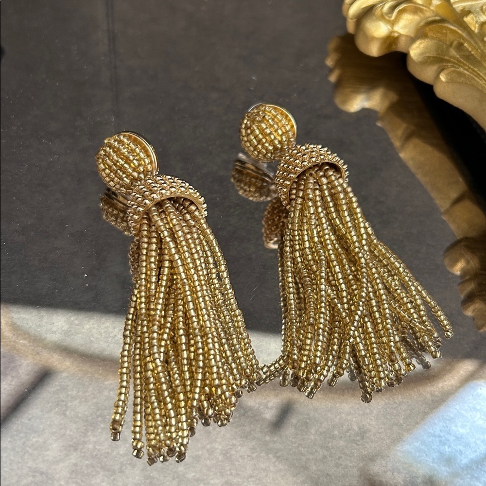 BaubleBar Gold Glass Beaded Tassel Drop Earrings - Designer